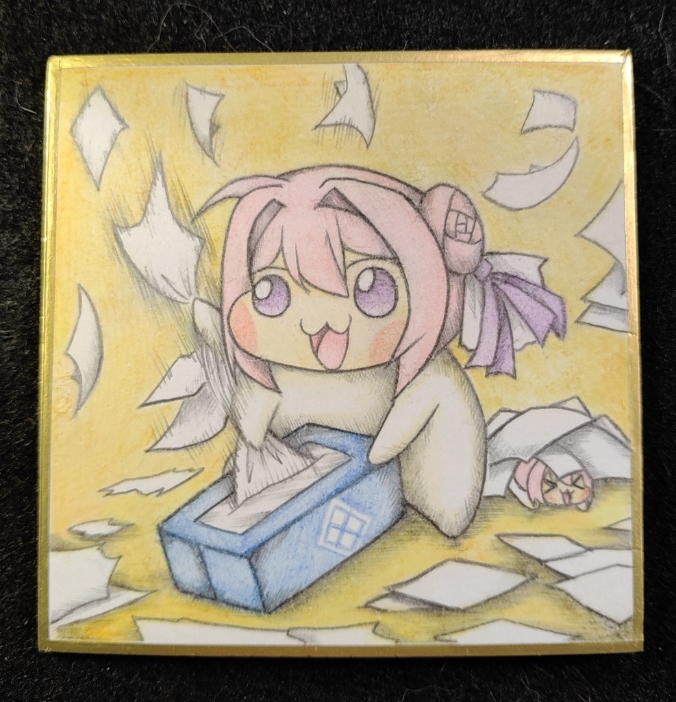 ティッシュで遊ぶDoroの色紙イラスト 原画