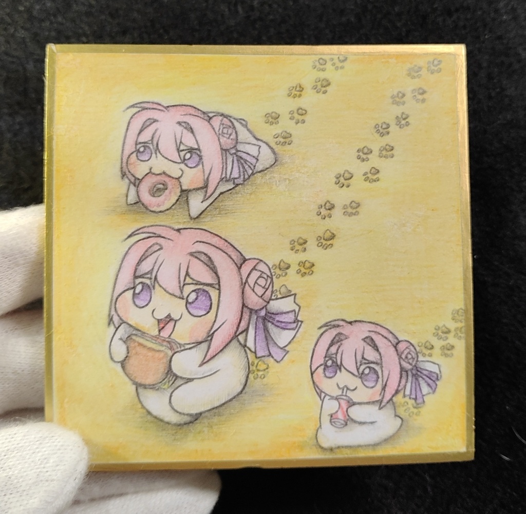 食べ歩きしてるDoro達の色紙イラスト 原画