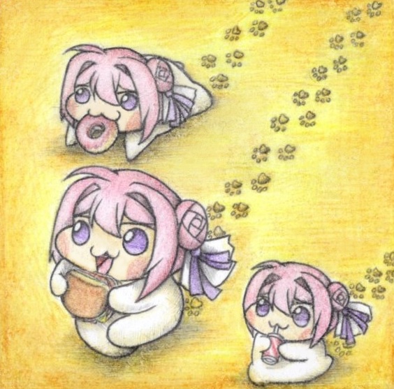 食べ歩きしてるDoro達の色紙イラスト 原画