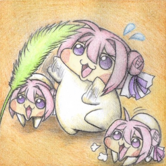 猫じゃらしで遊ぶDoro達の色紙イラスト 原画