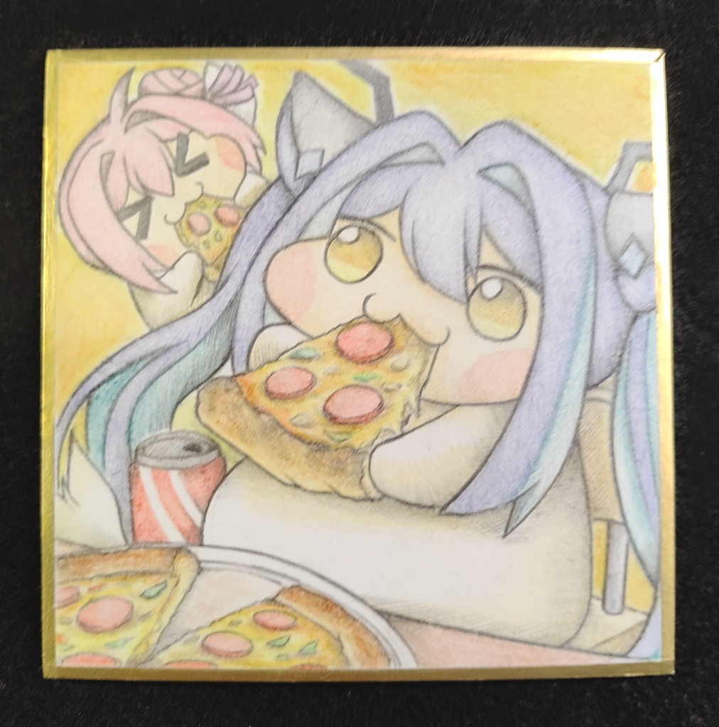 ピザを食べまくるDoroレーンの色紙イラスト 原画