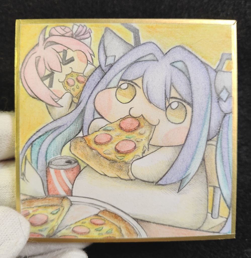 ピザを食べまくるDoroレーンの色紙イラスト 原画