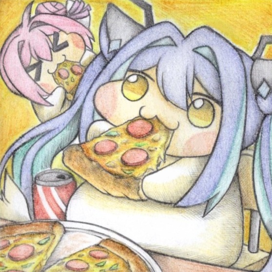 ピザを食べまくるDoroレーンの色紙イラスト 原画