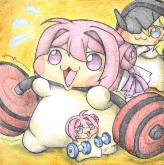 筋トレするDoroの色紙イラスト 原画