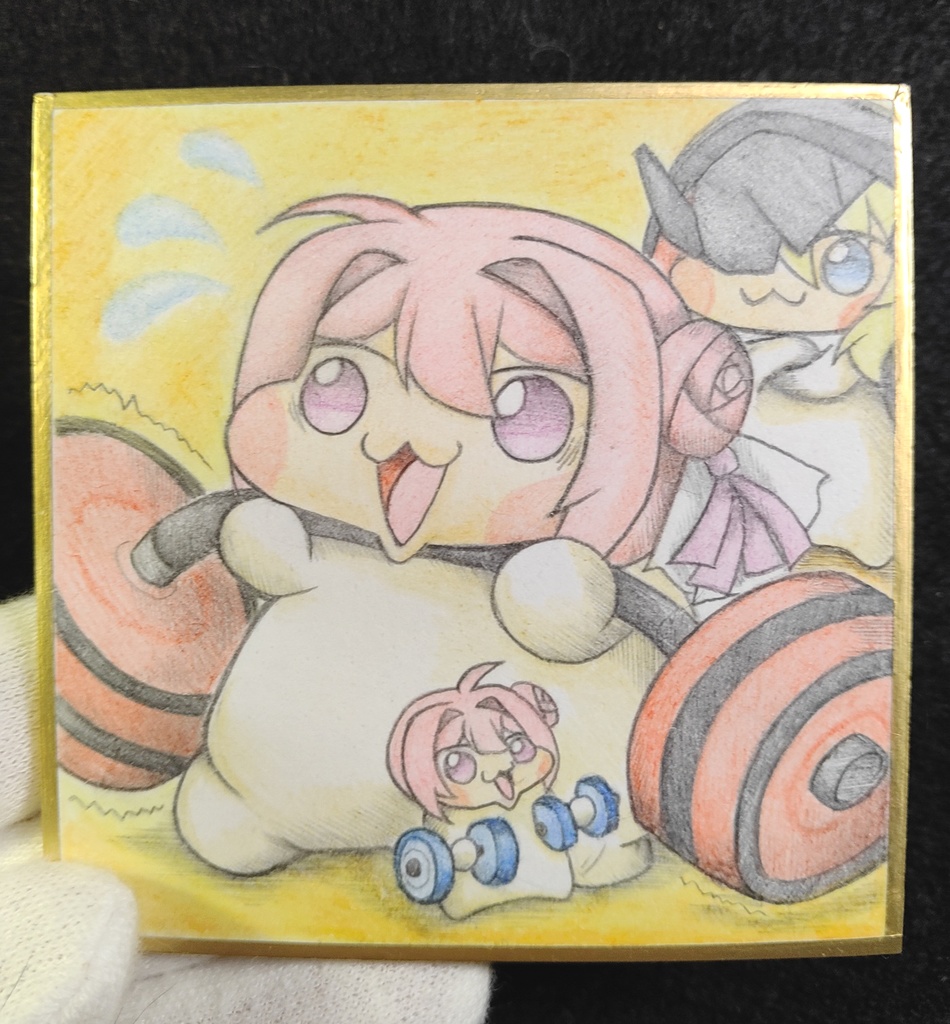 筋トレするDoroの色紙イラスト 原画