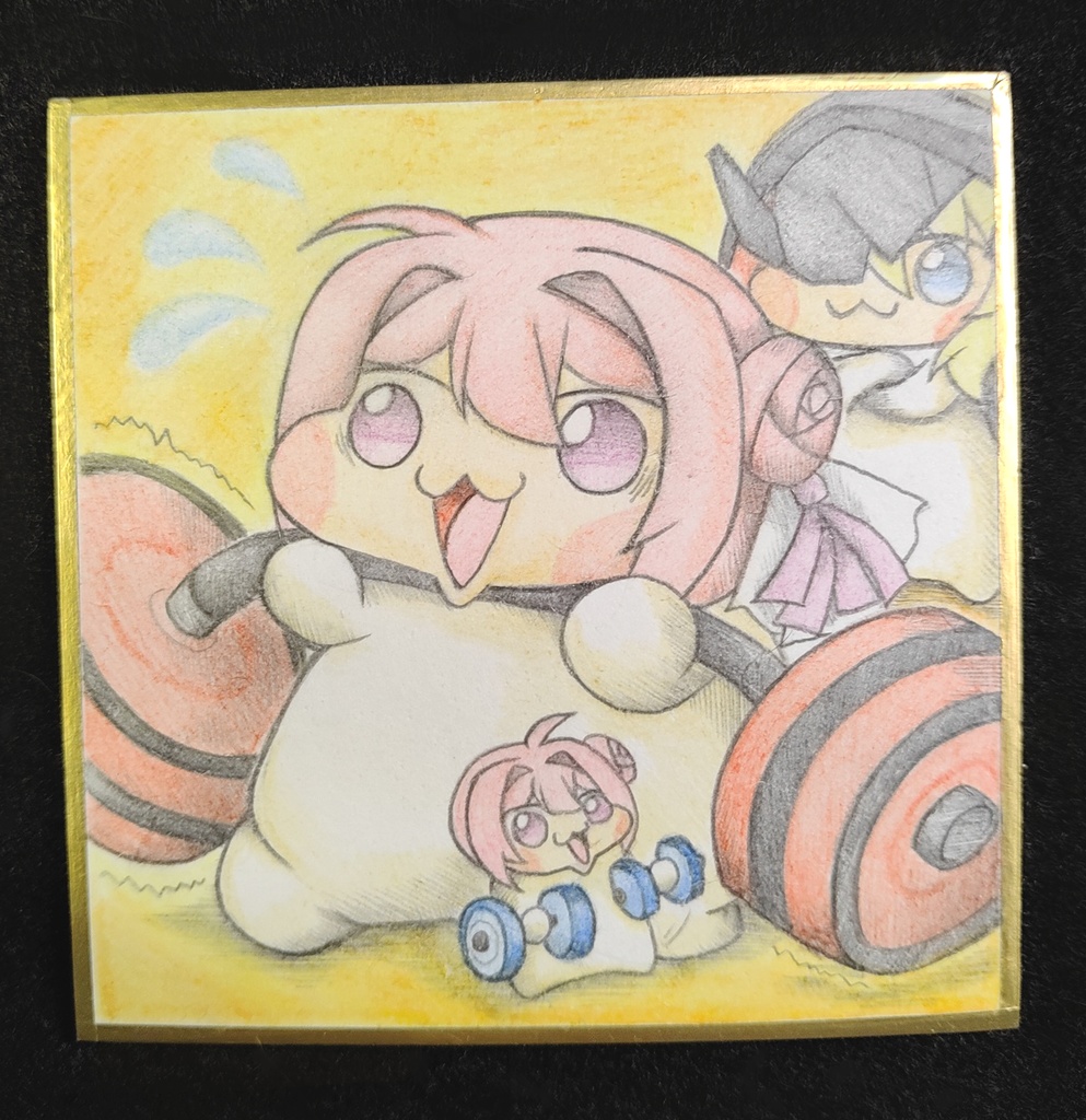 筋トレするDoroの色紙イラスト 原画