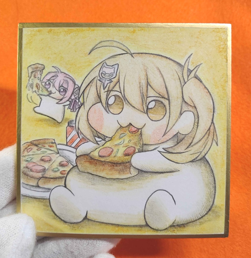 ピザを食べまくるアニスDoroの色紙イラスト 原画