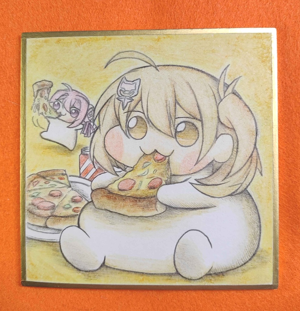 ピザを食べまくるアニスDoroの色紙イラスト 原画