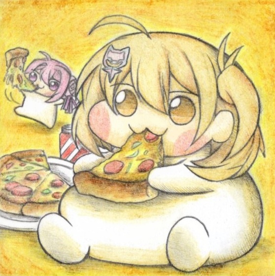 ピザを食べまくるアニスDoroの色紙イラスト 原画