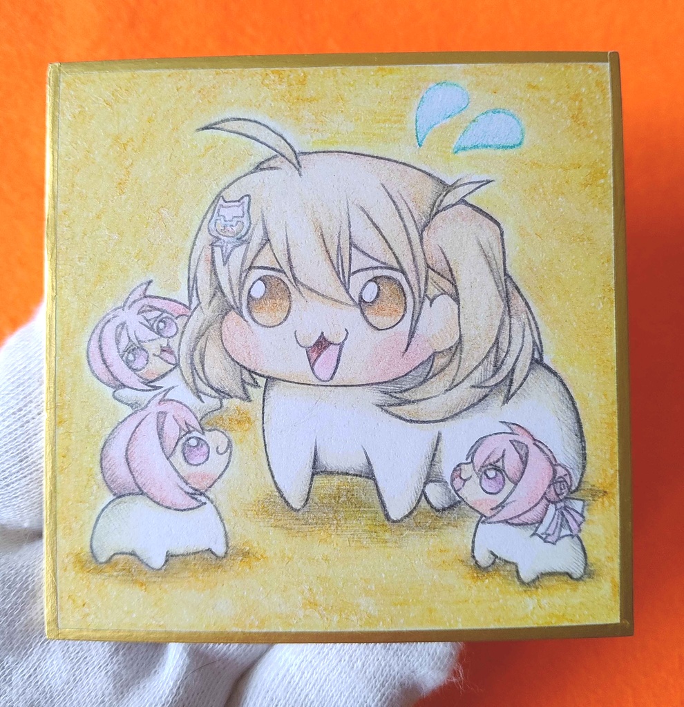 Doro達に群がられるアニスDoroの色紙イラスト 原画