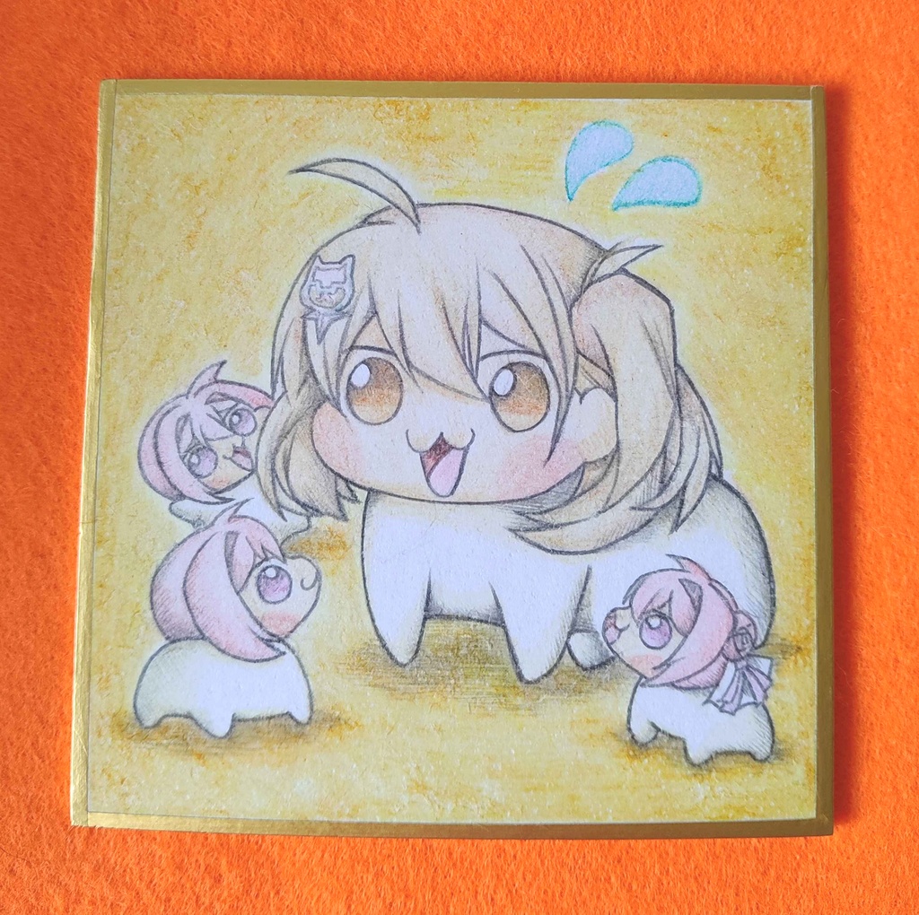 Doro達に群がられるアニスDoroの色紙イラスト 原画