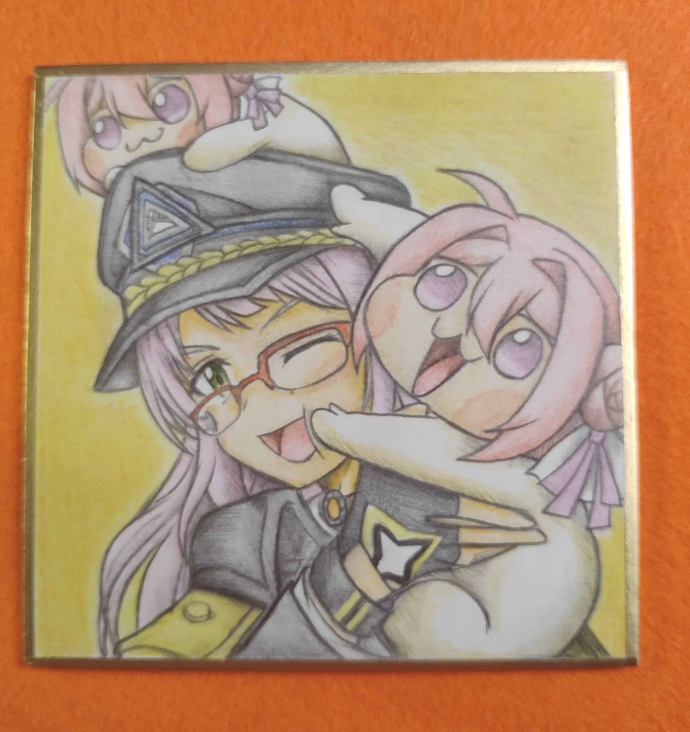 ネオンとDoroの色紙イラスト 原画