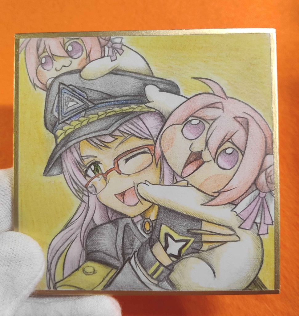 ネオンとDoroの色紙イラスト 原画