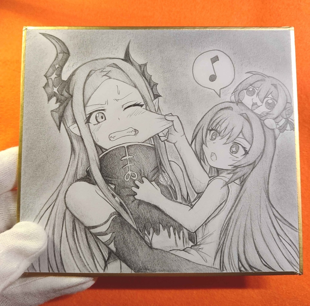 頬を引っ張られるレヴィの色紙イラスト 原画