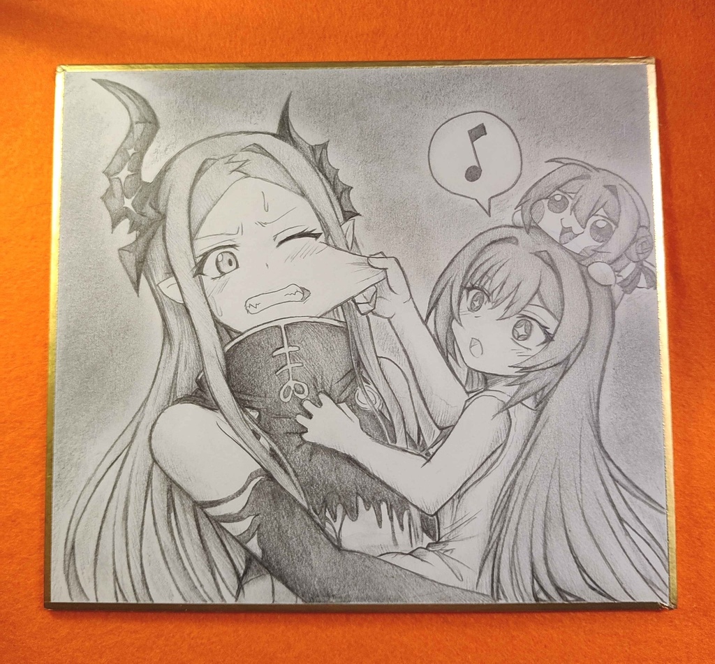 頬を引っ張られるレヴィの色紙イラスト 原画