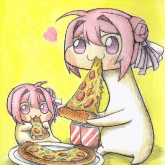 ピザを食べる首長Doroの色紙イラスト 原画