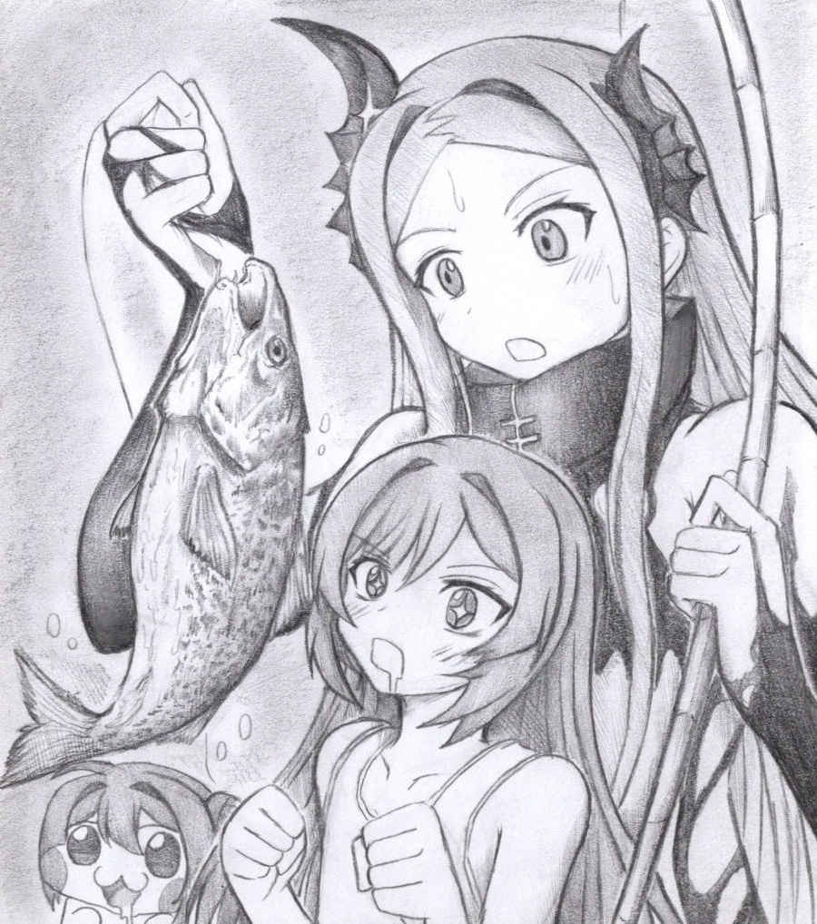 大物が釣れて感激してるオンリーワンの色紙イラスト 原画