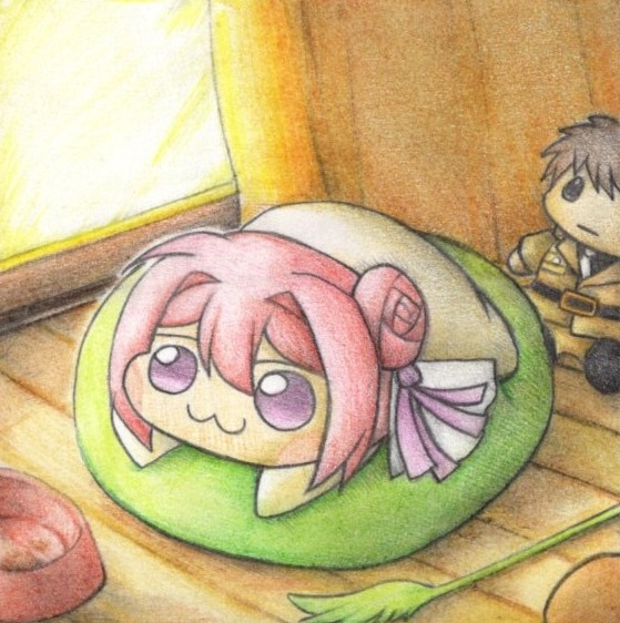 日向ぼっこ中のDoroの色紙イラスト 原画