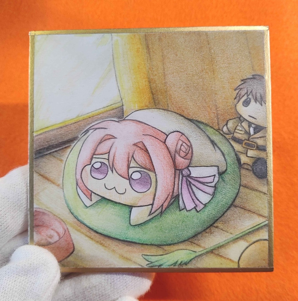 日向ぼっこ中のDoroの色紙イラスト 原画