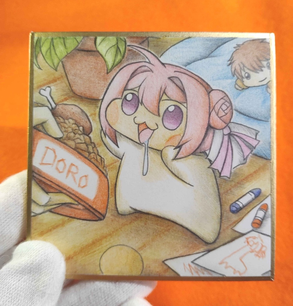 ご飯をもらうDoroの色紙イラスト 原画