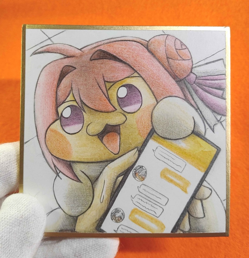 ご主人を覗き込むDoroの色紙イラスト 原画