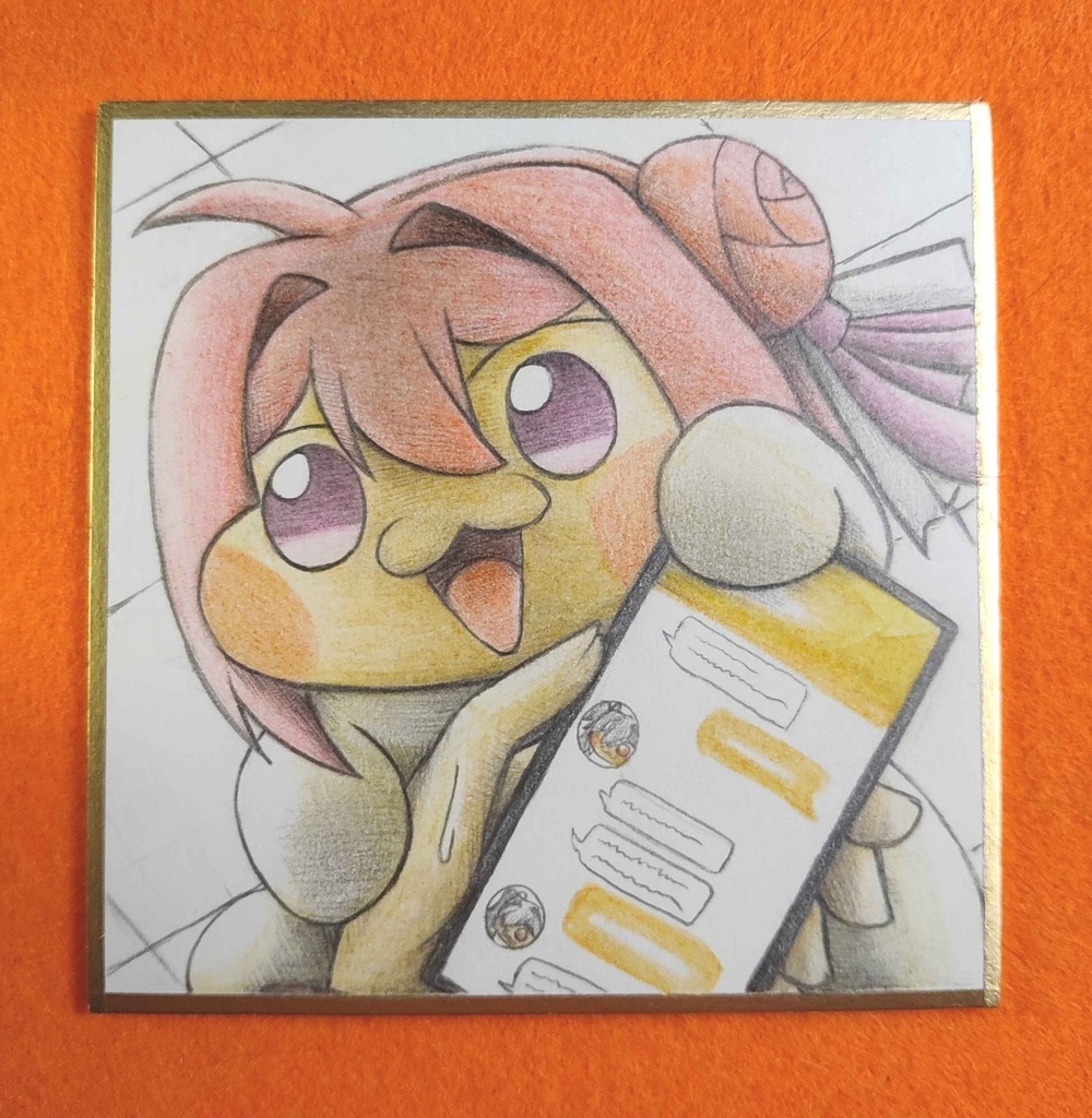 ご主人を覗き込むDoroの色紙イラスト 原画