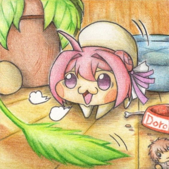 飛びかかる寸前のDoroの色紙イラスト 原画