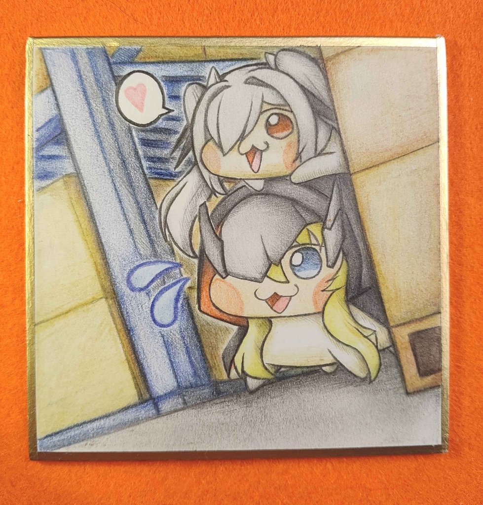 倉庫にいるシンDoroラとグレDoroの色紙イラスト 原画