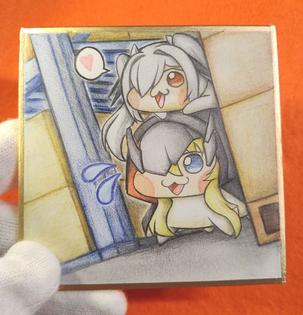 倉庫にいるシンDoroラとグレDoroの色紙イラスト 原画