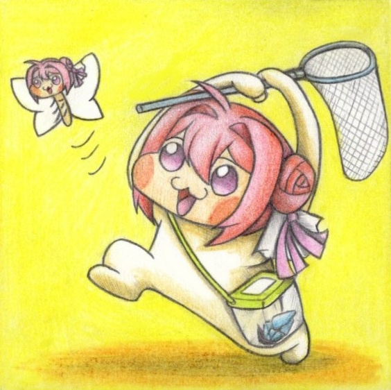 ムシ取りするDoroの色紙イラスト 原画