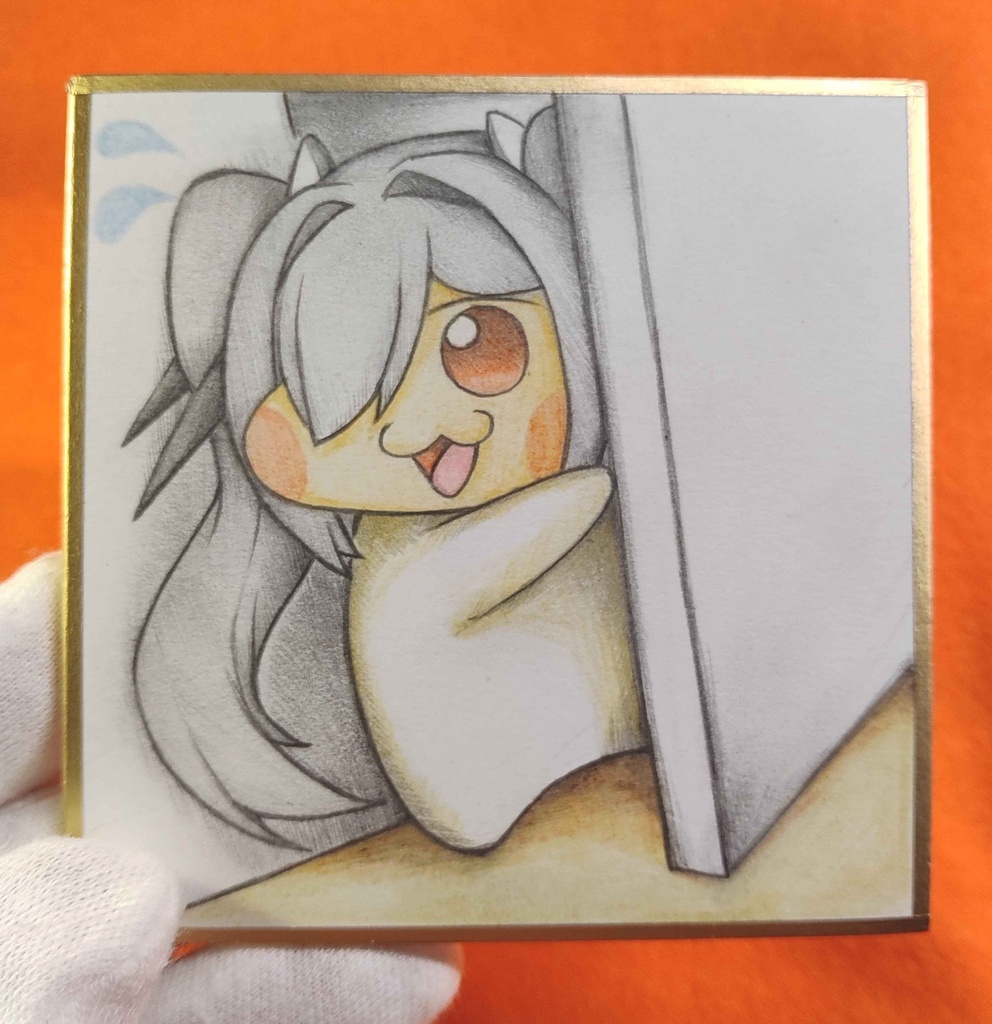 宅配便を受け取りに出たシンDoroラの色紙イラスト 原画