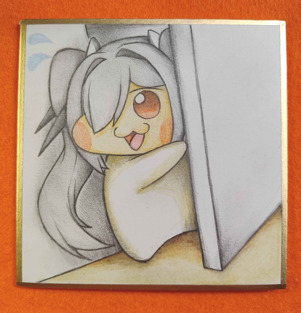 宅配便を受け取りに出たシンDoroラの色紙イラスト 原画