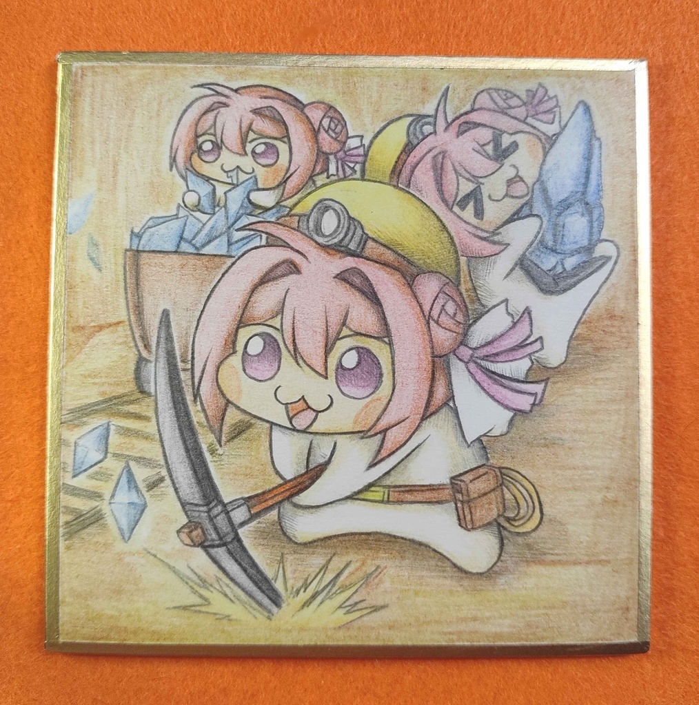 採掘するDoroの色紙イラスト 原画