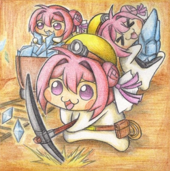 採掘するDoroの色紙イラスト 原画