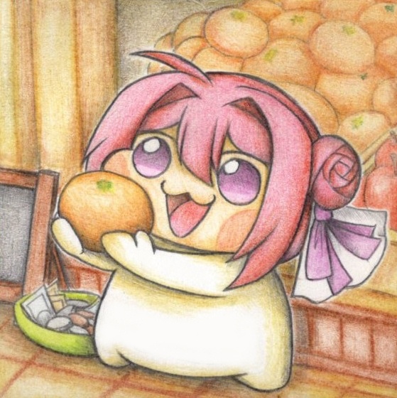 オレンジを売るDoroの色紙イラスト 原画