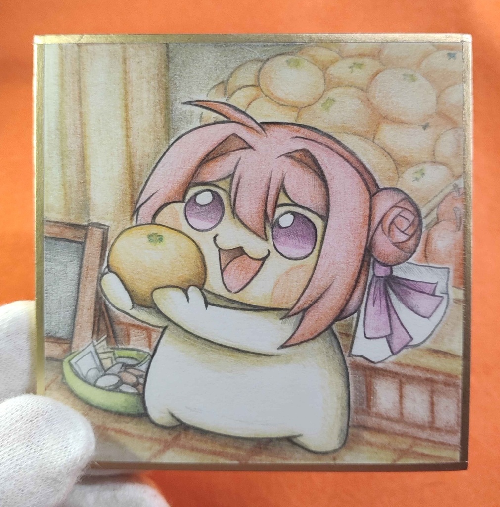 オレンジを売るDoroの色紙イラスト 原画