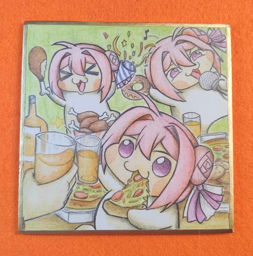 パーティー中のDoro達の色紙イラスト 原画