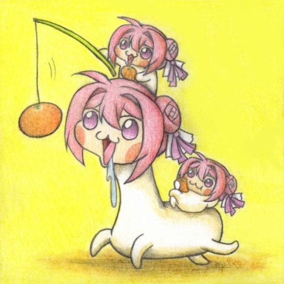オレンジを追いかける首長Doroの色紙イラスト 原画