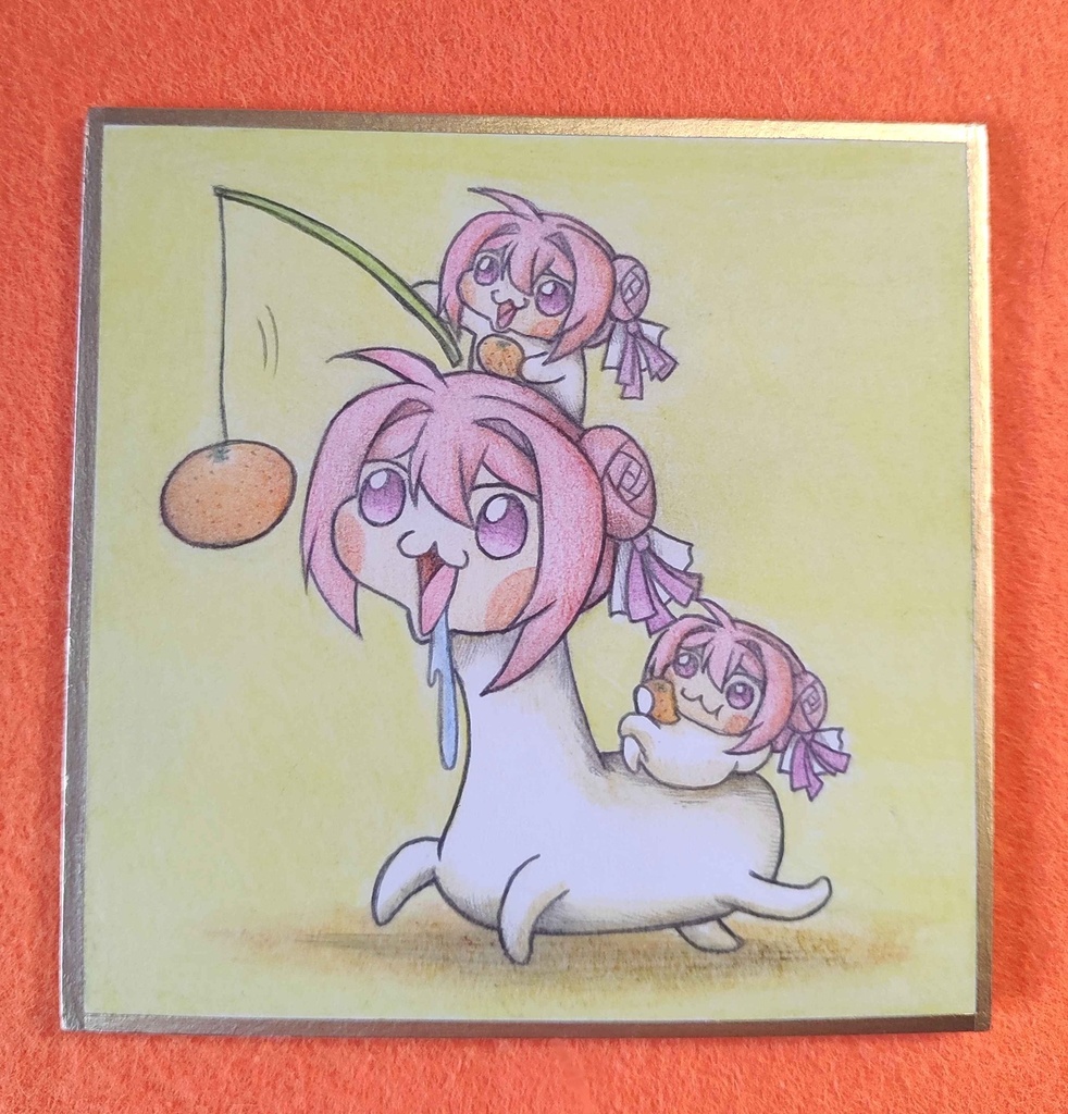 オレンジを追いかける首長Doroの色紙イラスト 原画