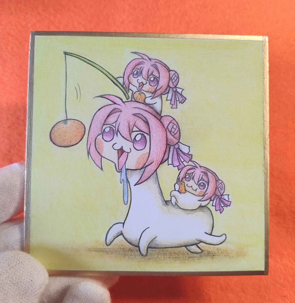オレンジを追いかける首長Doroの色紙イラスト 原画