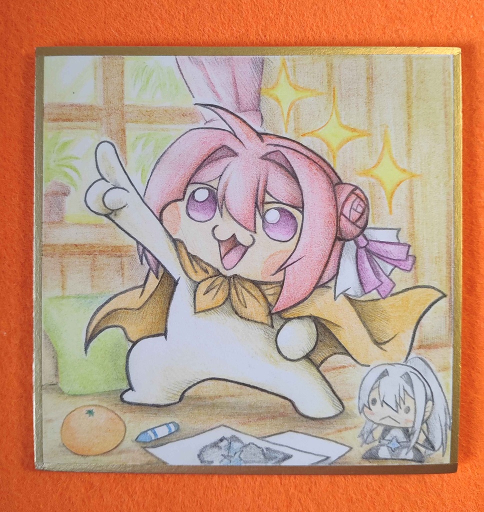 ヒーローごっこ中のDoroの色紙イラスト 原画