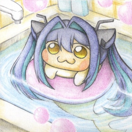お風呂で遊ぶDoroレーンの色紙イラスト 原画