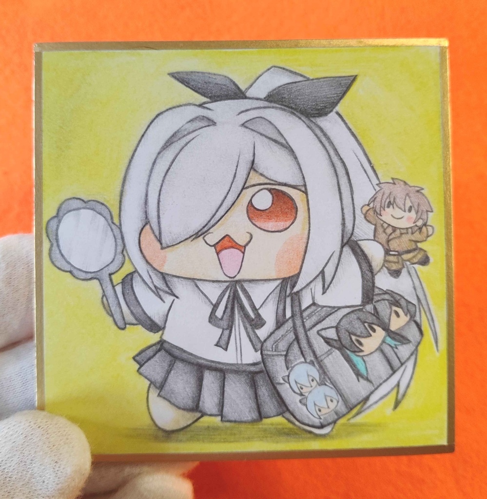 学生服姿のシンDoroラの色紙イラスト 原画