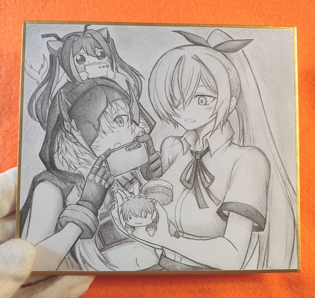ぬいぐるみをお手入れするシンデレラの色紙イラスト 原画