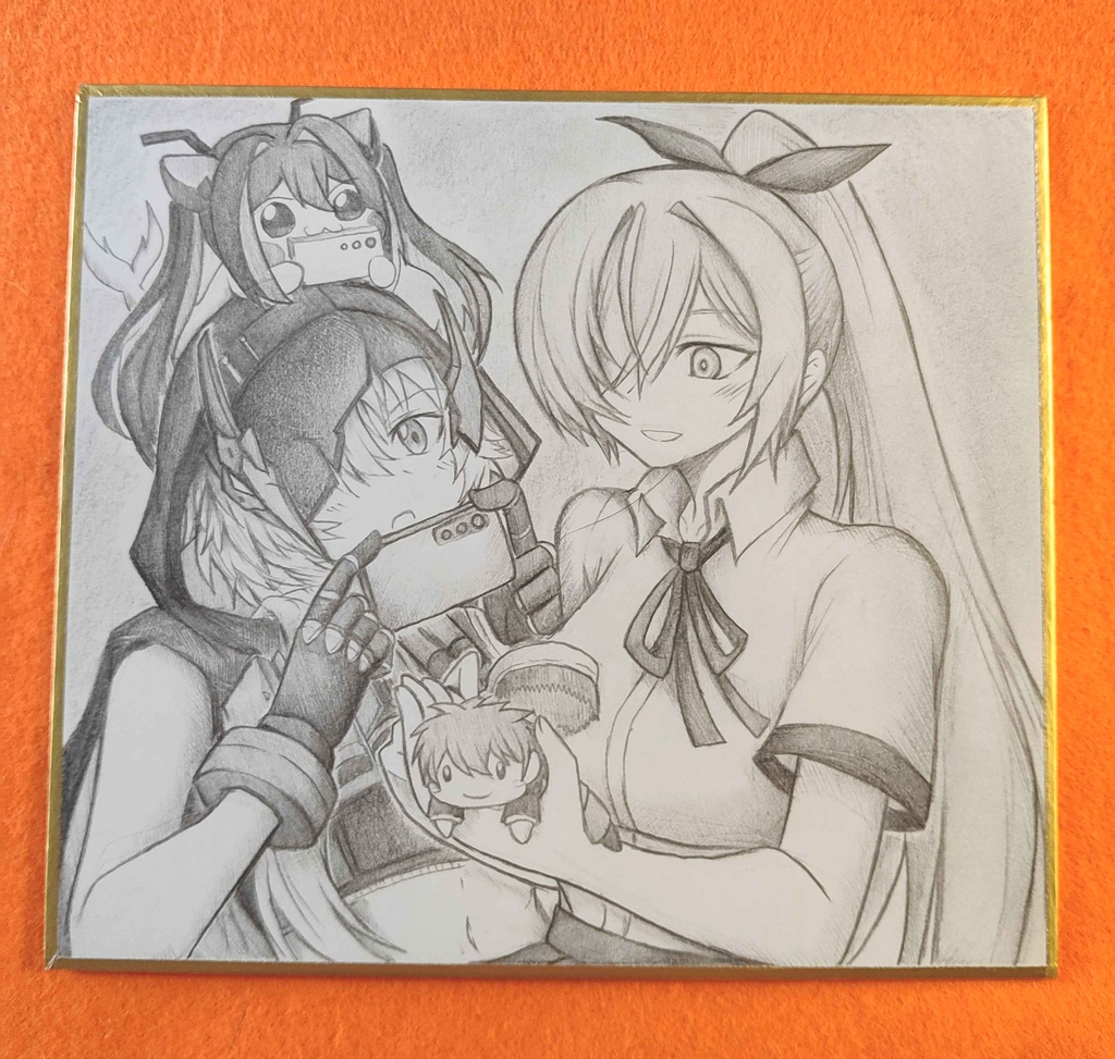 ぬいぐるみをお手入れするシンデレラの色紙イラスト 原画
