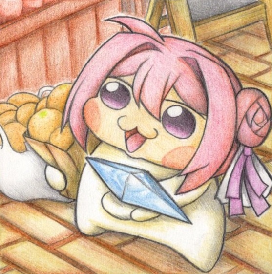 拾った石をプレゼントするDoroの色紙イラスト 原画