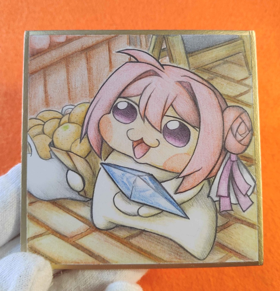 拾った石をプレゼントするDoroの色紙イラスト 原画