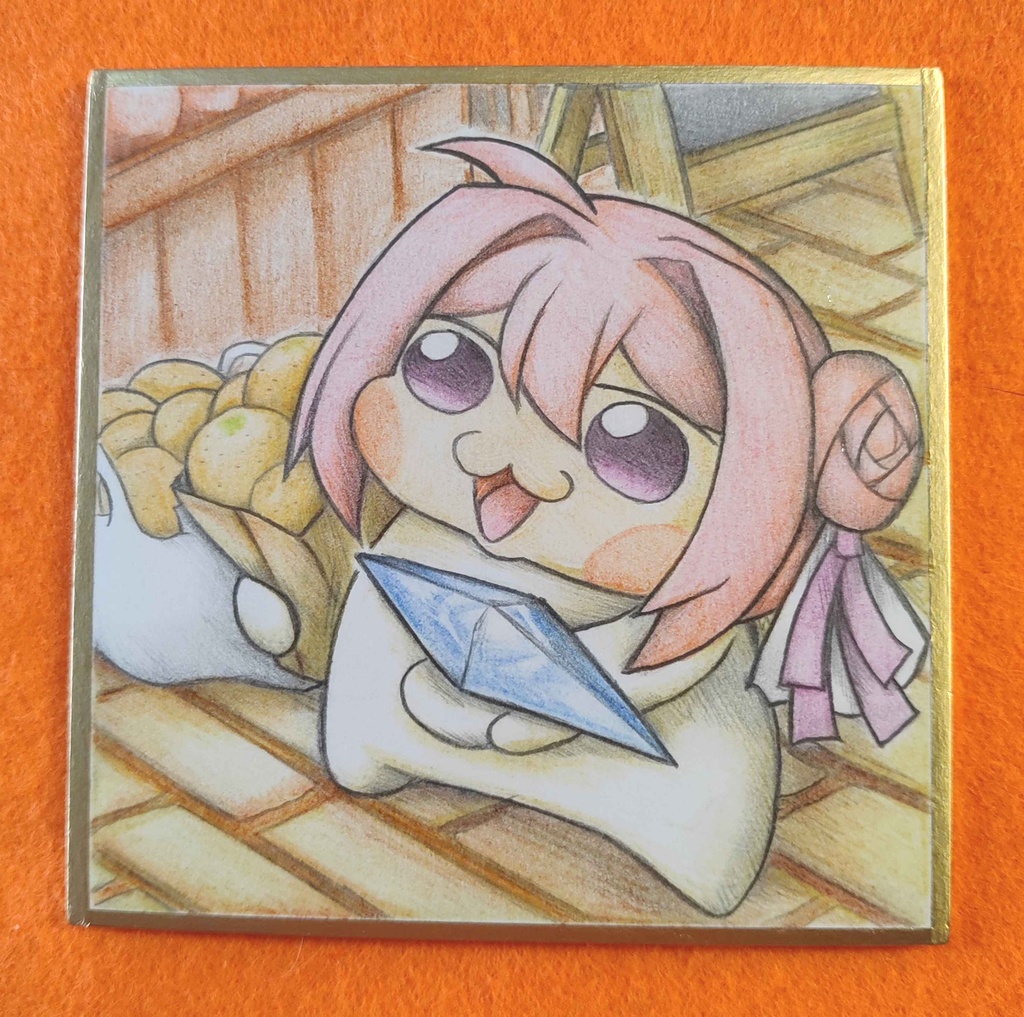拾った石をプレゼントするDoroの色紙イラスト 原画