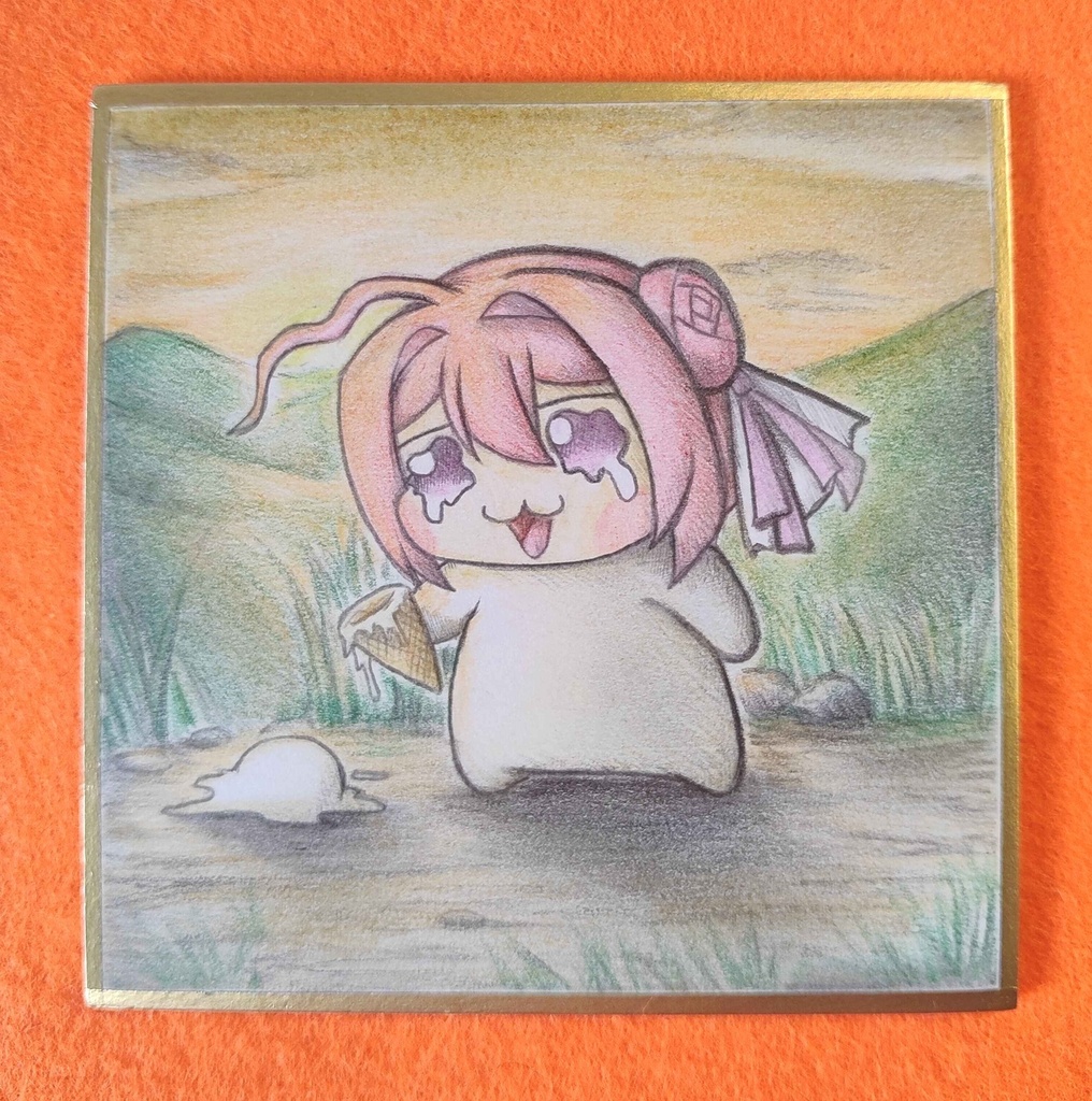 アイスを落としたDoroの色紙イラスト 原画