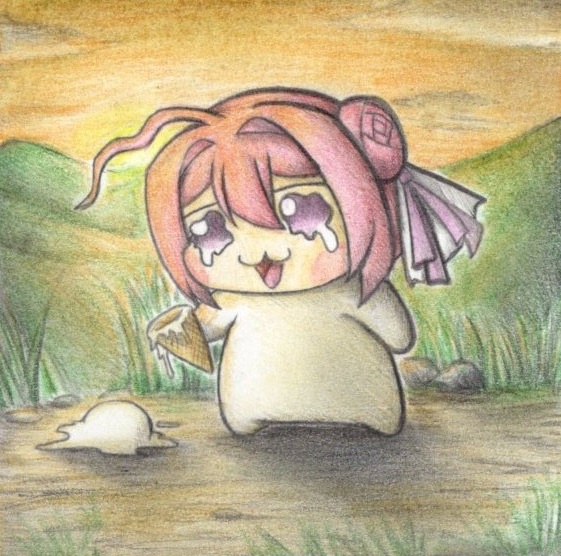 アイスを落としたDoroの色紙イラスト 原画
